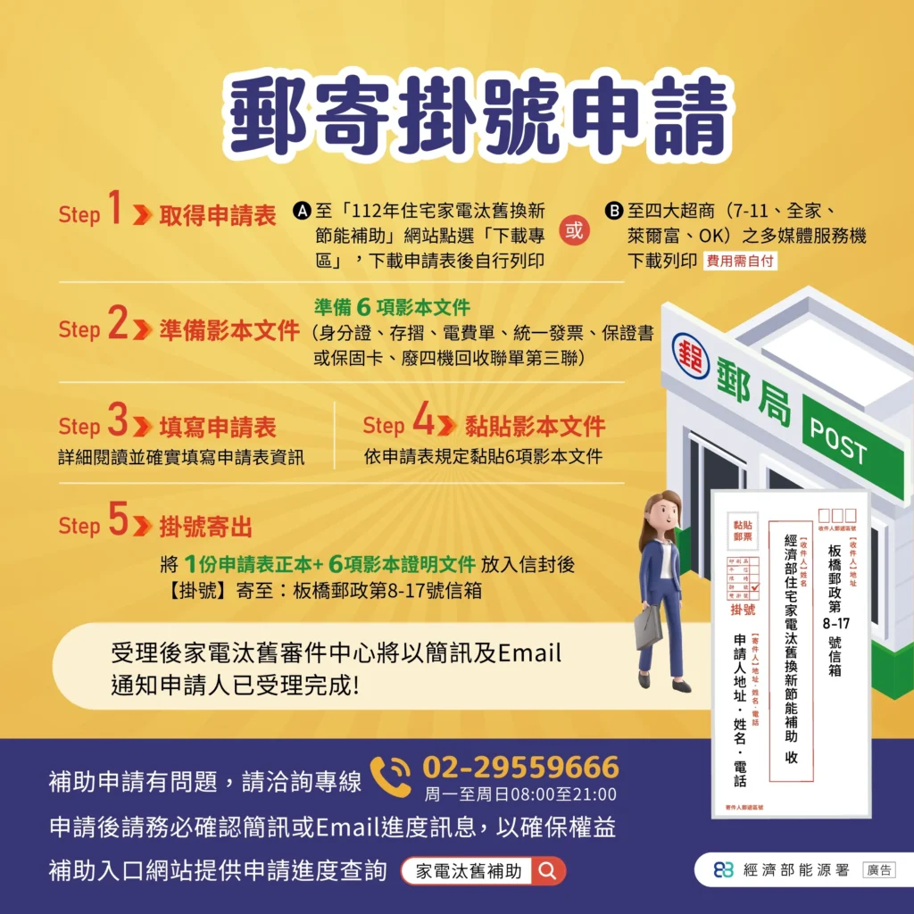 汰舊換新節能補助郵寄掛號申請步驟